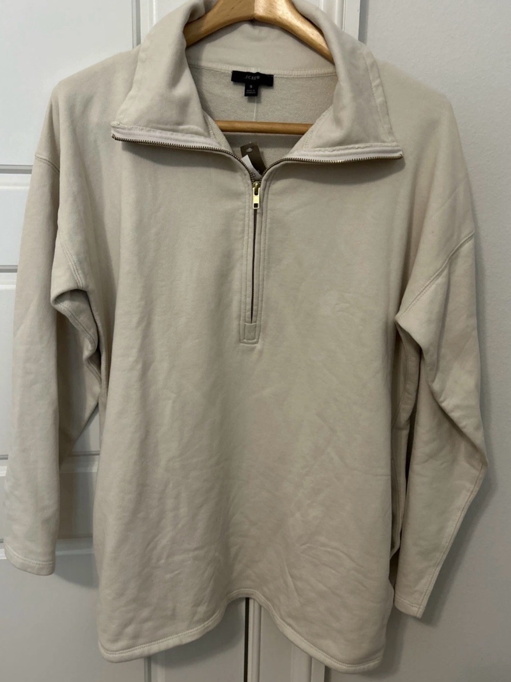 J. Crew Half-Zip Pullover Top in Light Beige